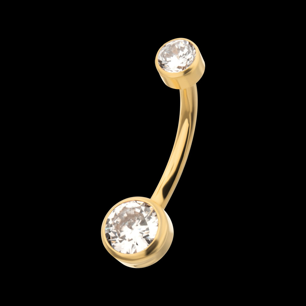 24Kt Gold PVD Titanium Internally Threaded Double Bezel Round with Smooth Rounded Back & Fixed Bottom Navel Earring / Nosering
