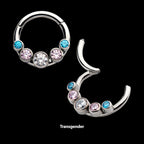 Transgender Bezel Set CZ 5-Cluster Front Facing Hinged Segment Clicker Hoop Earring / Nosering – Titanium