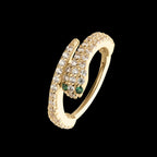 Pave Gem with Emerald-Eye Snake Side Facing Hinged Segment Clicker Hoop Earring / Nosering – 14Kt Yellow Gold