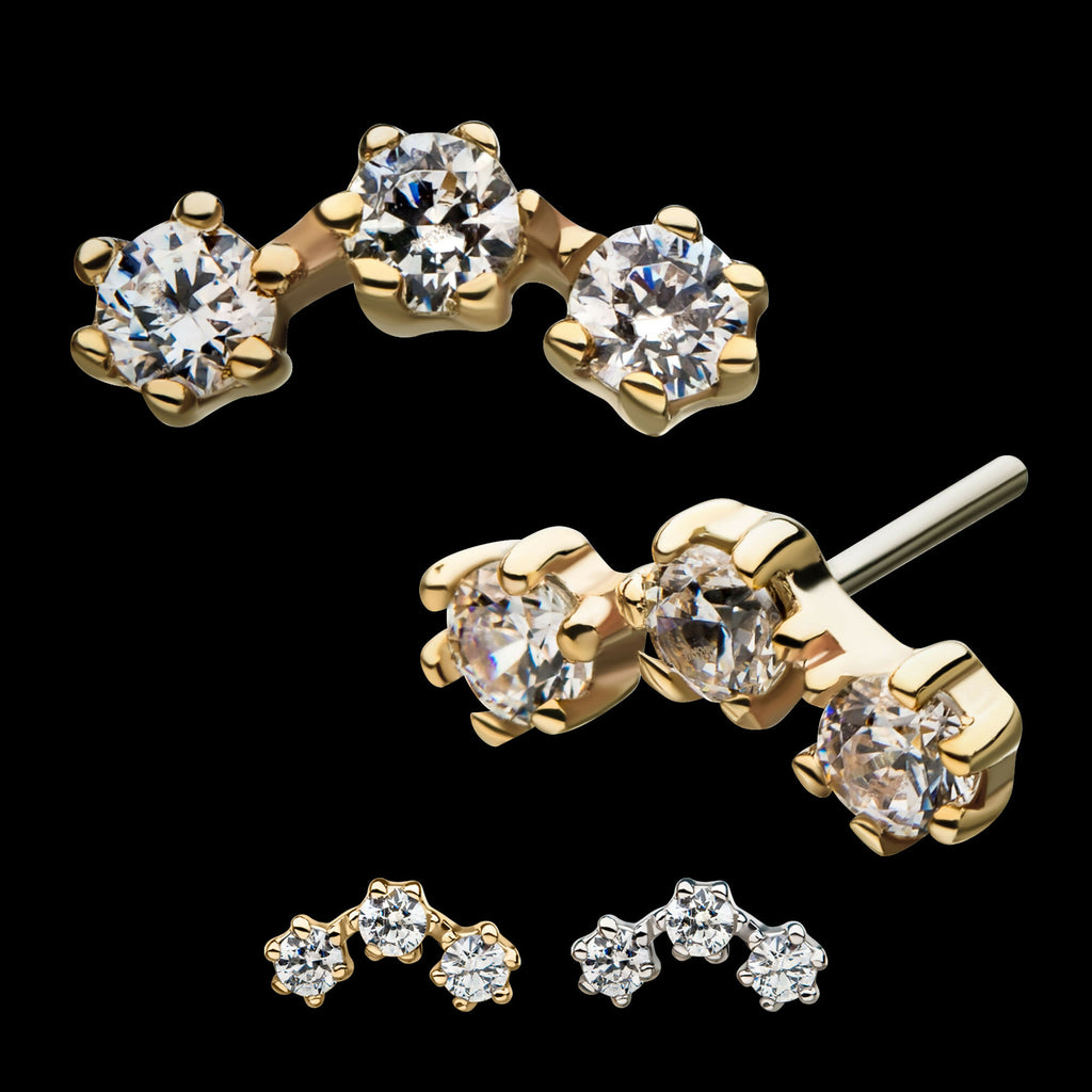 14Kt Gold Threadless 6 Pronged Round CZ Trinity Top