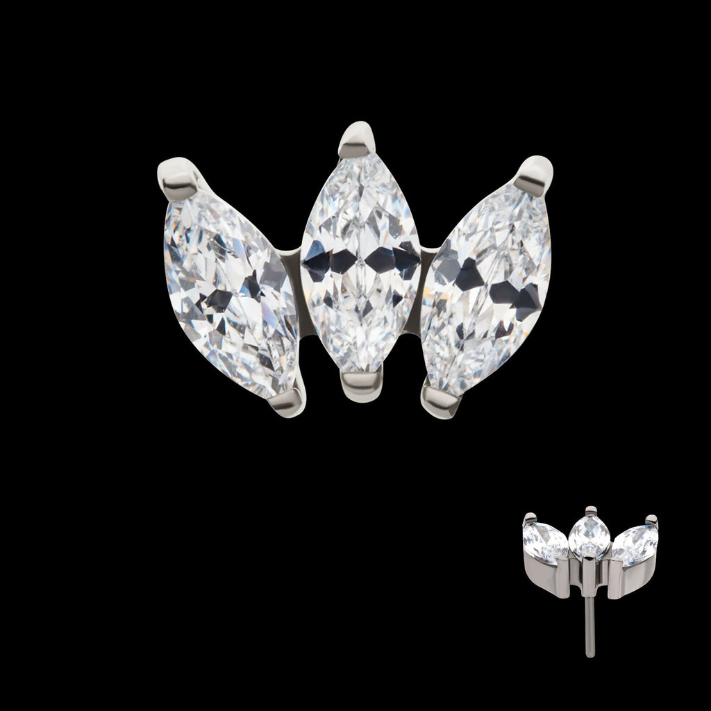 Titanium Threadless with Prong Set Marquise CZ 3-Cluster Top