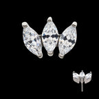 Titanium Threadless with Prong Set Marquise CZ 3-Cluster Top