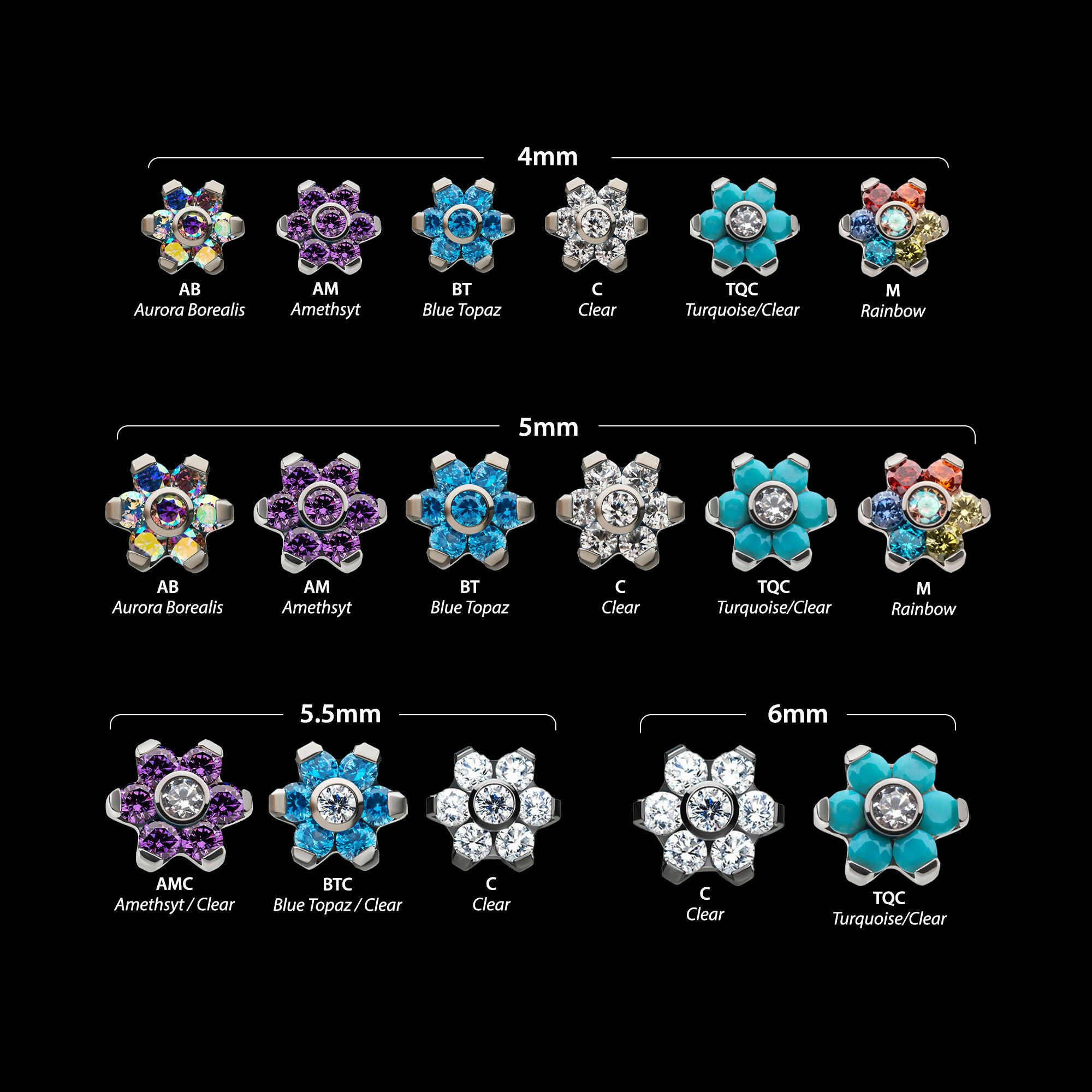 Titanium Threadless with Prong Set 7 CZ Flower Top