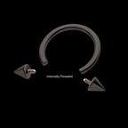Black PVD Titanium Internally Threaded Spike Ends Circular Barbell Earring / Nosering