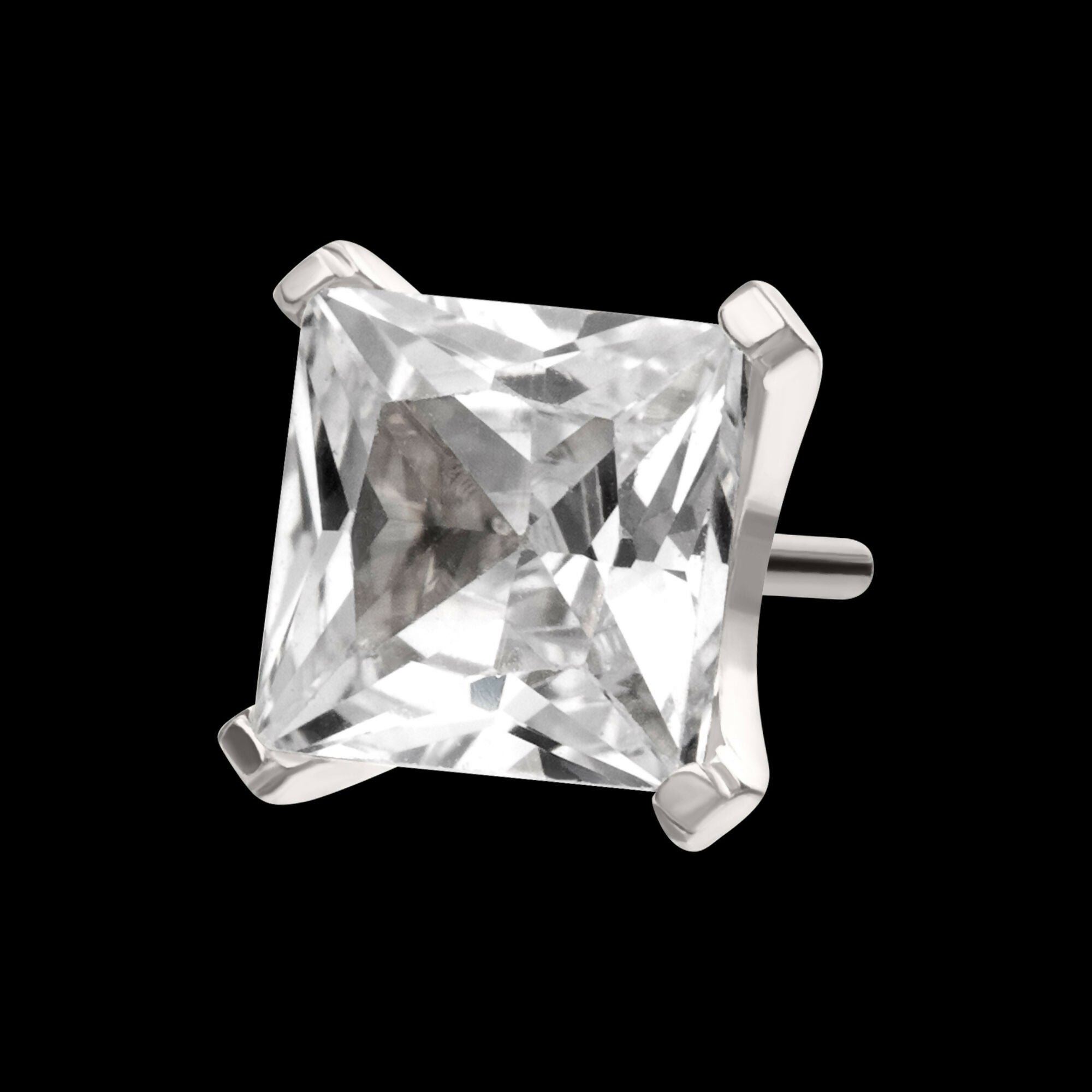 Titanium Threadless 4 Prong Princess Cut Gem Top