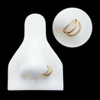 24Kt Gold PVD Titanium Triple Hoop with 1mm CNC Set Round Gem in 2 Alternate Hoops Side Facing Hinged Segment Clicker Earring / Nosering