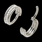 Triple Stacked with CNC Set CZ Center Line Side Facing Hinged Segment Clicker Hoop Earring / Nosering – Titanium