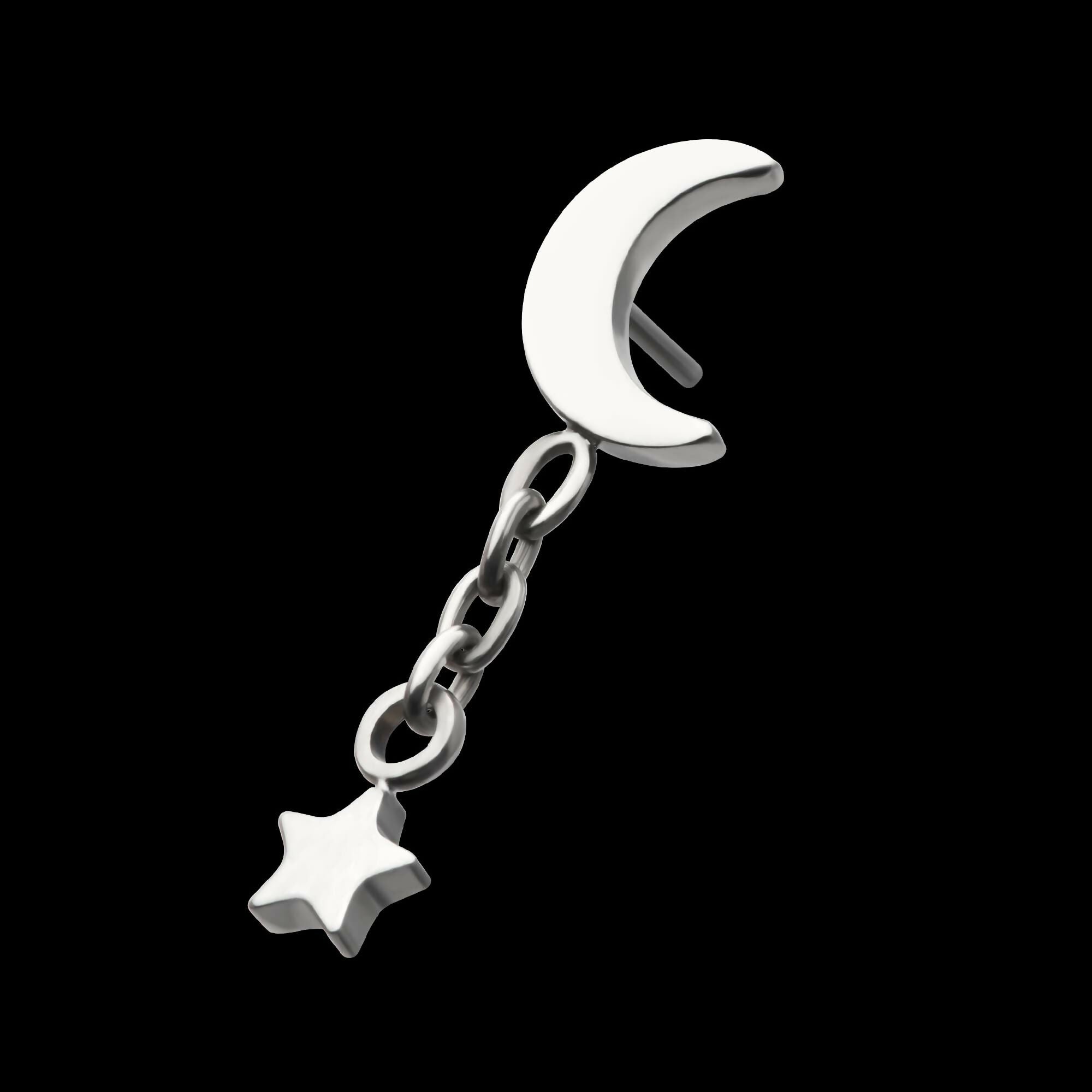 Titanium Threadless Crescent Moon Top with Dangle Star
