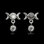 Titanium Threadless Dangle Bezel Round CZ Triple Moon Phase Gem Top