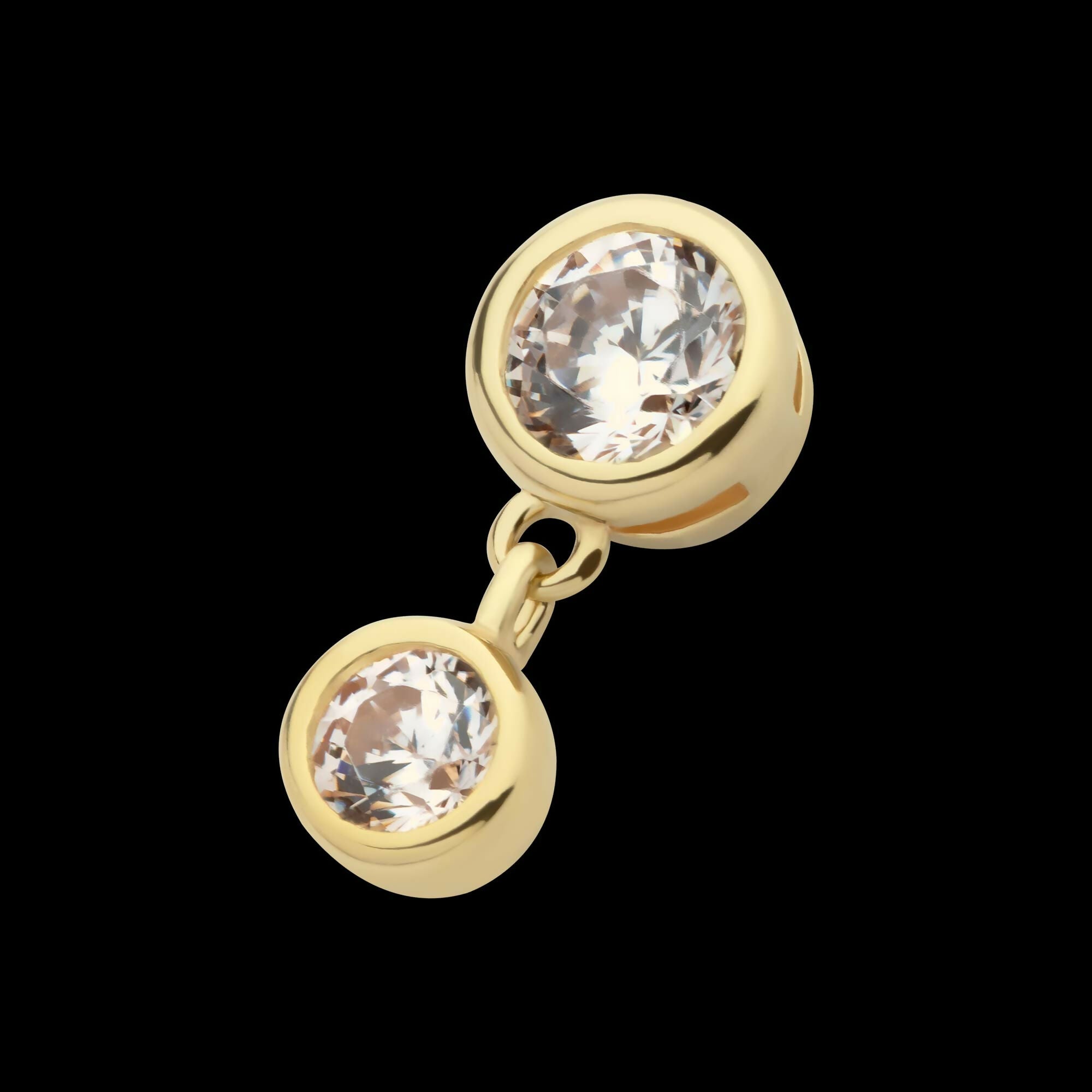 14Kt Gold Threadless Double Bezel Set Round CZ Dangle Top
