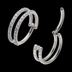 Double Row Full Clear CZ Side Facing Hinged Segment Clicker Hoop Earring / Nosering – Titanium