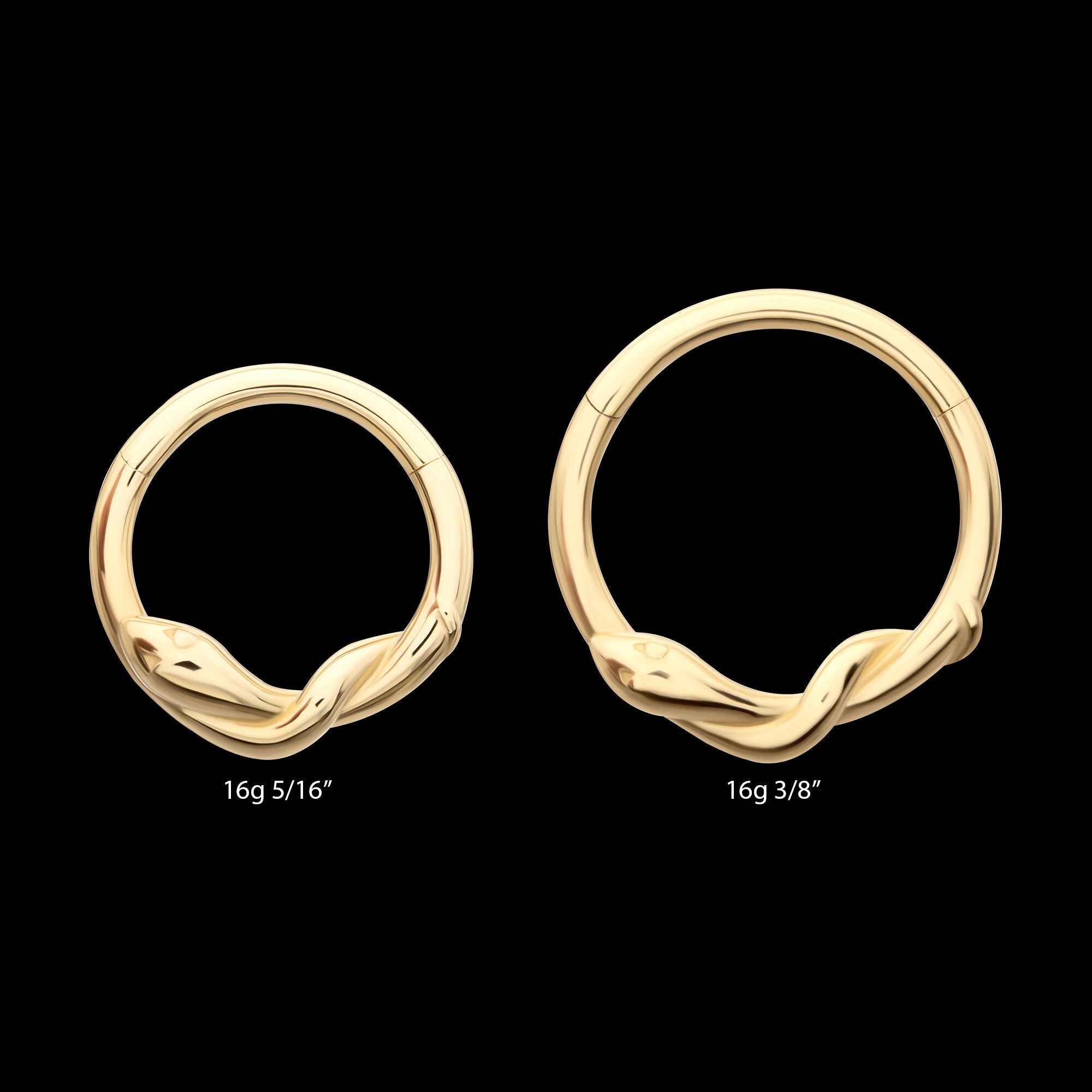 Snake Twisted Front Facing Hinged Segment Clicker Hoop Earring / Nosering – 14Kt Yellow Gold