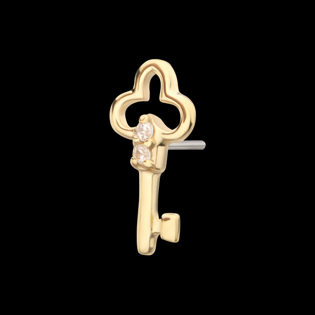 14Kt Yellow Gold Threadless Precision-shaped Key Top with Prong Set CZ Gem