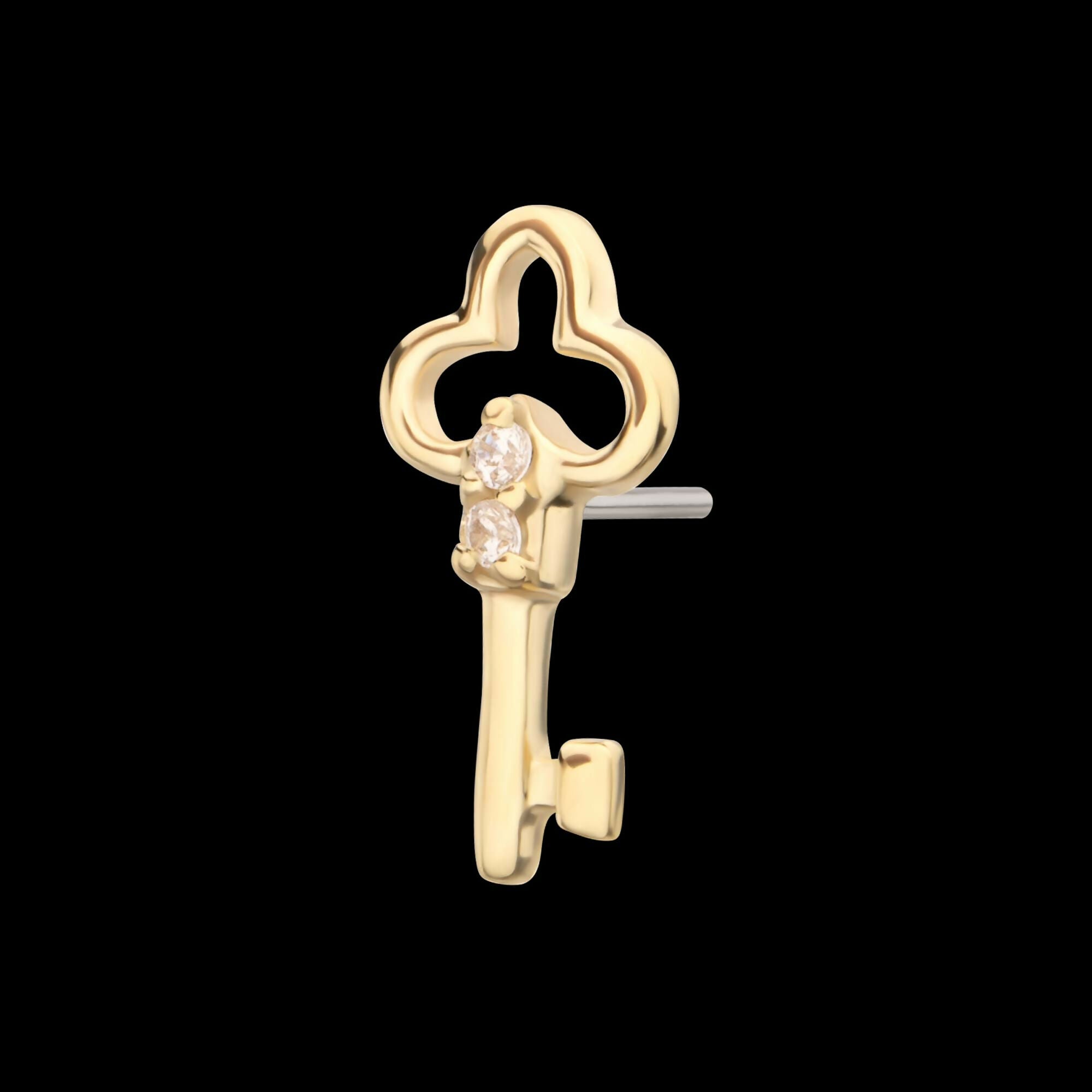 14Kt Yellow Gold Threadless Precision-shaped Key Top with Prong Set CZ Gem