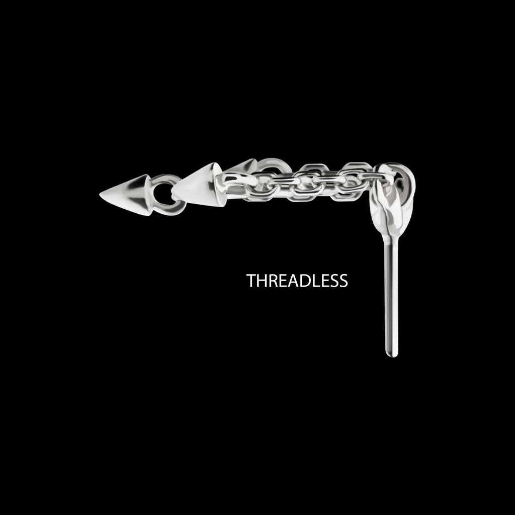 Titanium Threadless Hidden Helix Curved Bar Top with 3 Spiked Chain Dangle