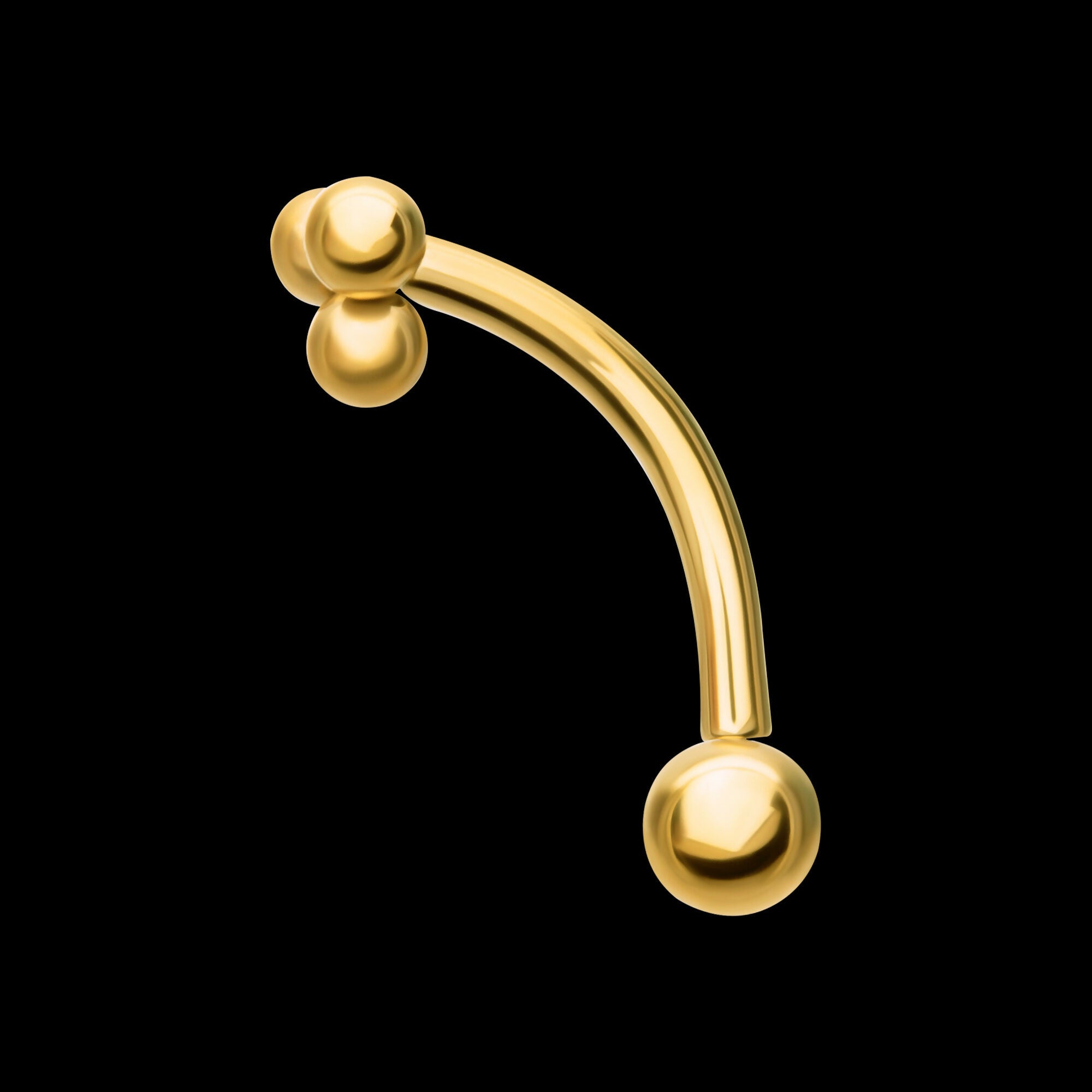 24kt Gold PVD Titanium Tri-Bead Fixed Top with Bottom Curved Barbell Earring / Nosering