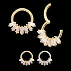 7-Cluster Baguette Prong Gem Front Facing Hinged Segment Clicker Hoop Earring / Nosering – 14Kt Gold