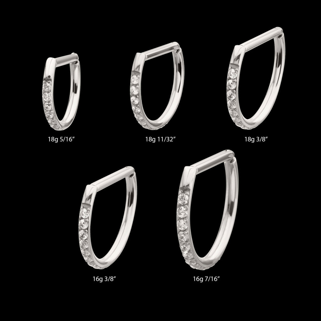 D-Ring Clicker with CNC Set Clear CZ Gem Hoop Earring / Nosering – Titanium