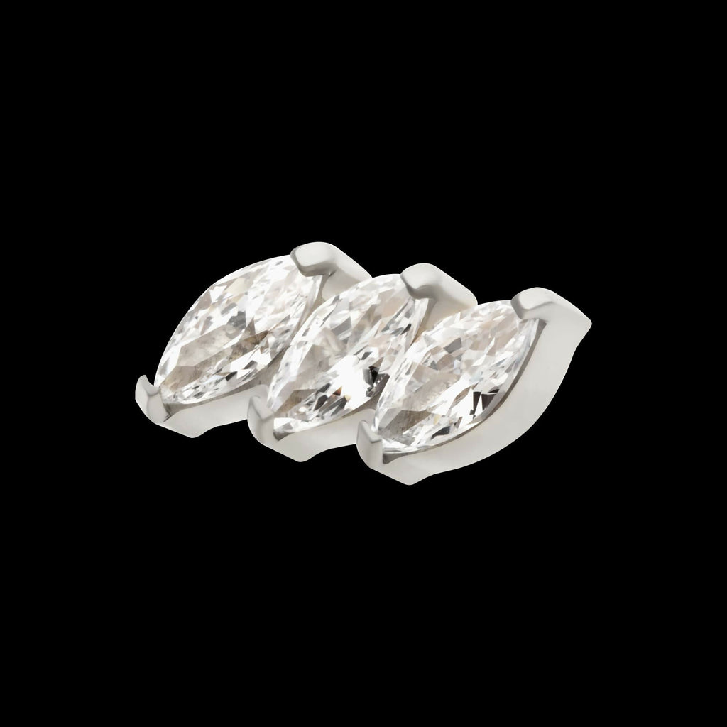 Titanium Threadless Prong Set Marquise CZ Diagonal 3-Cluster Top