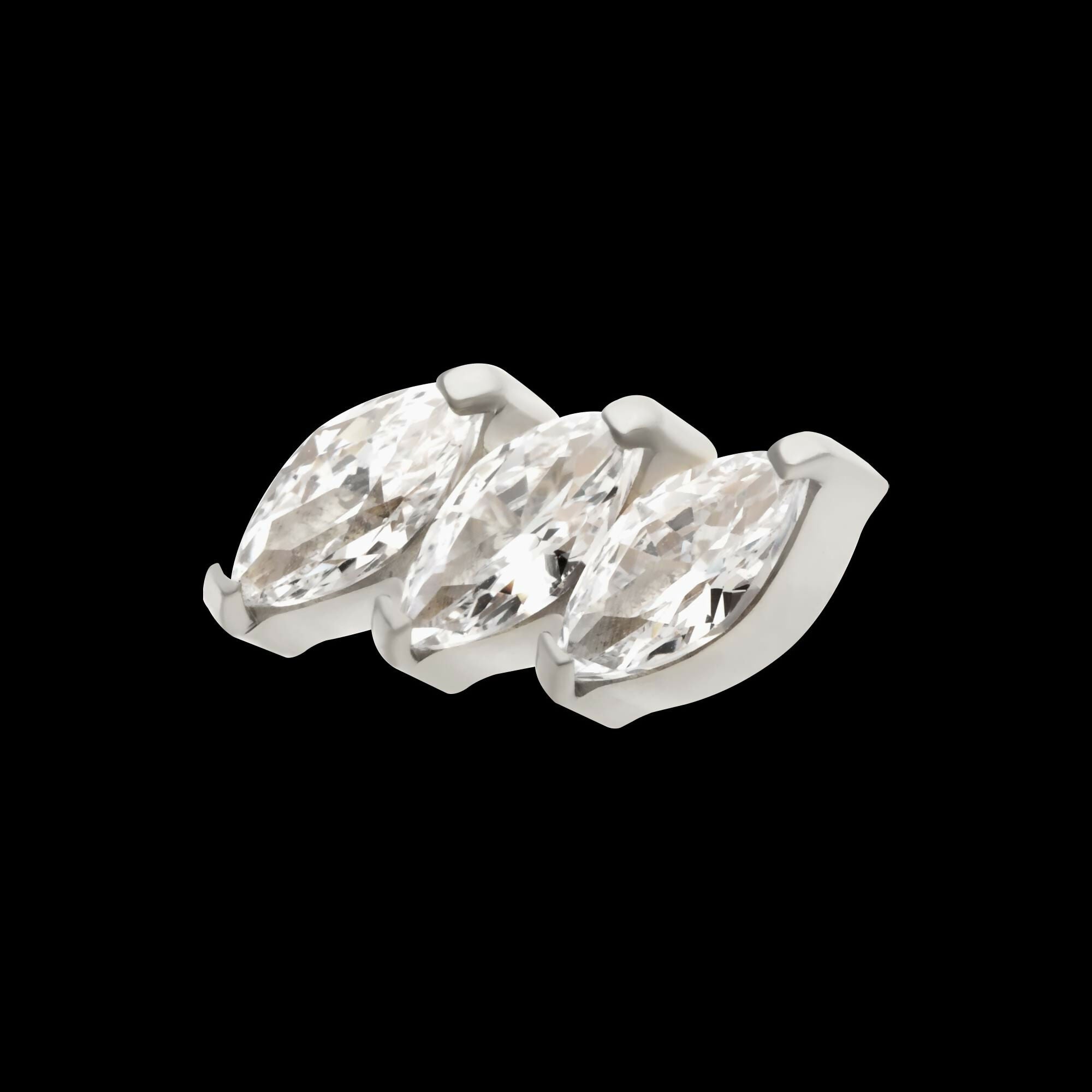 Titanium Threadless Prong Set Marquise CZ Diagonal 3-Cluster Top
