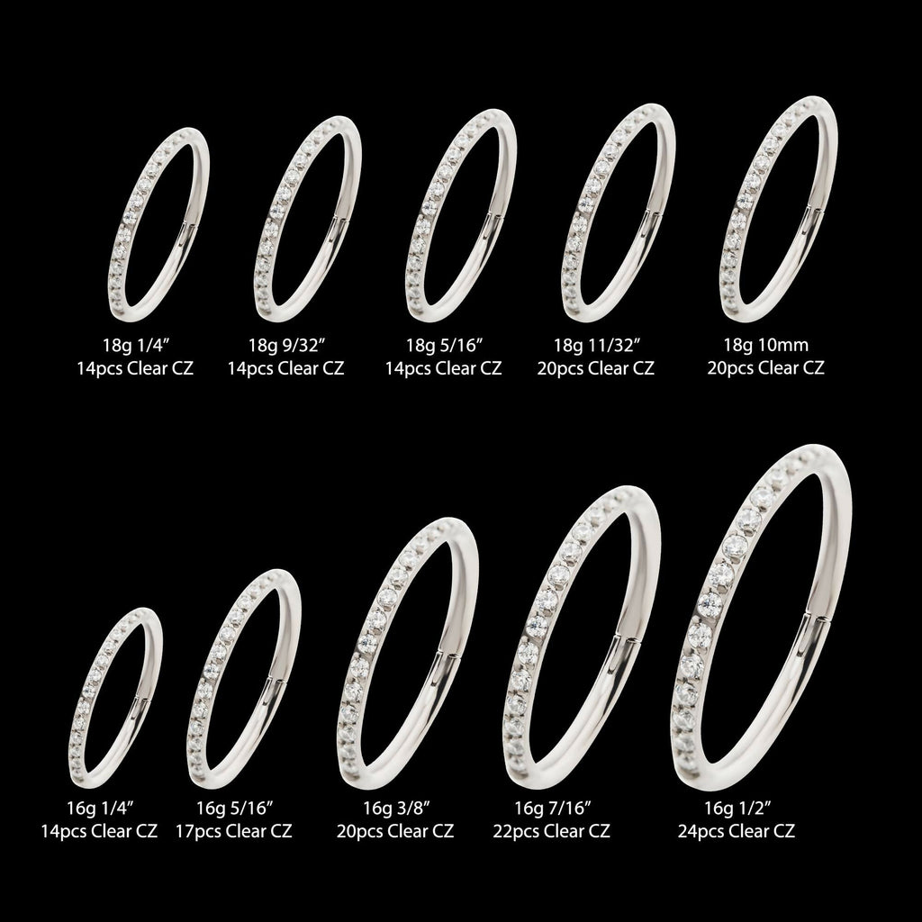 Titanium with 1mm CNC Set Clear CZ Eternity Gem Side Facing Hinged Segment Clicker