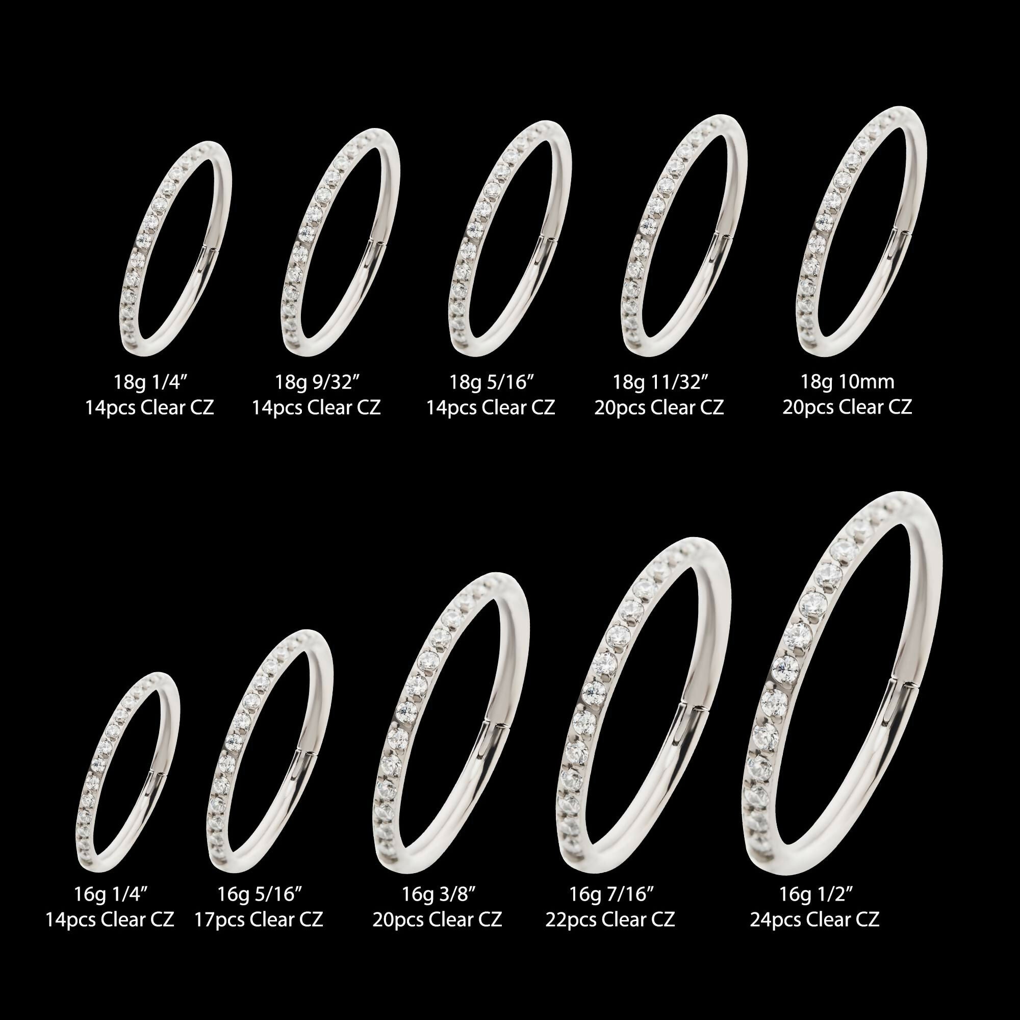 Titanium with 1mm CNC Set Clear CZ Eternity Gem Side Facing Hinged Segment Clicker