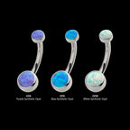 Internally Threaded with Bezel Set Double Opal Smooth Rounded Back Navel Curves Earring / Nosering – Titanium
