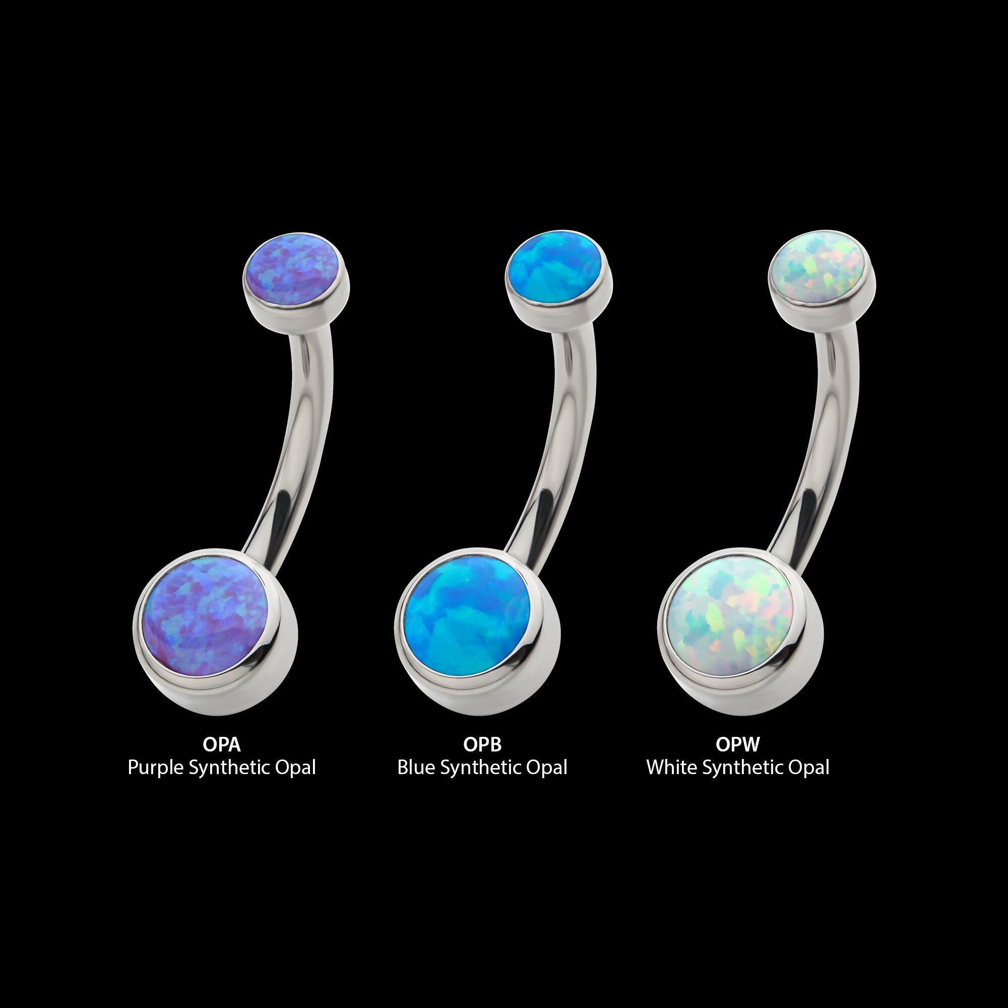 Internally Threaded with Bezel Set Double Opal Smooth Rounded Back Navel Curves Earring / Nosering – Titanium