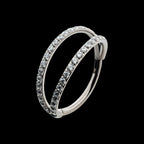 Double Hoop with CNC Set 1mm Eternity Gem Side Facing Hinged Segment Clicker Earring / Nosering – Titanium
