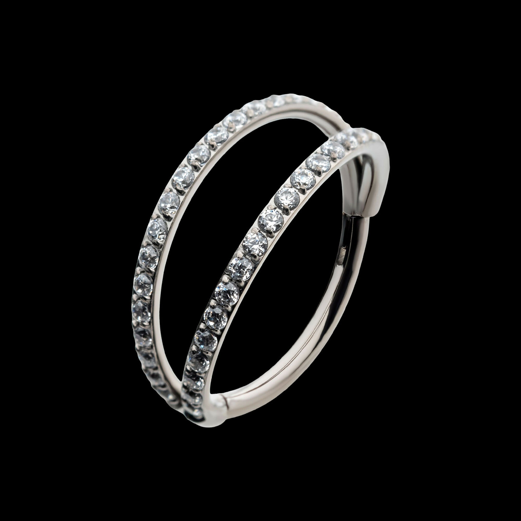 Double Hoop with CNC Set 1mm Eternity Gem Side Facing Hinged Segment Clicker Earring / Nosering – Titanium