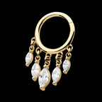 5 Marquise CZ Dangle Charm Hinged Segment Clicker Hoop Earring / Nosering – 14Kt Yellow Gold