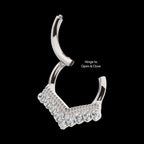 9 Cluster Prong Set Round CZ Chevron Front Facing Hinged Segment Clicker Hoop Earring / Nosering – Titanium