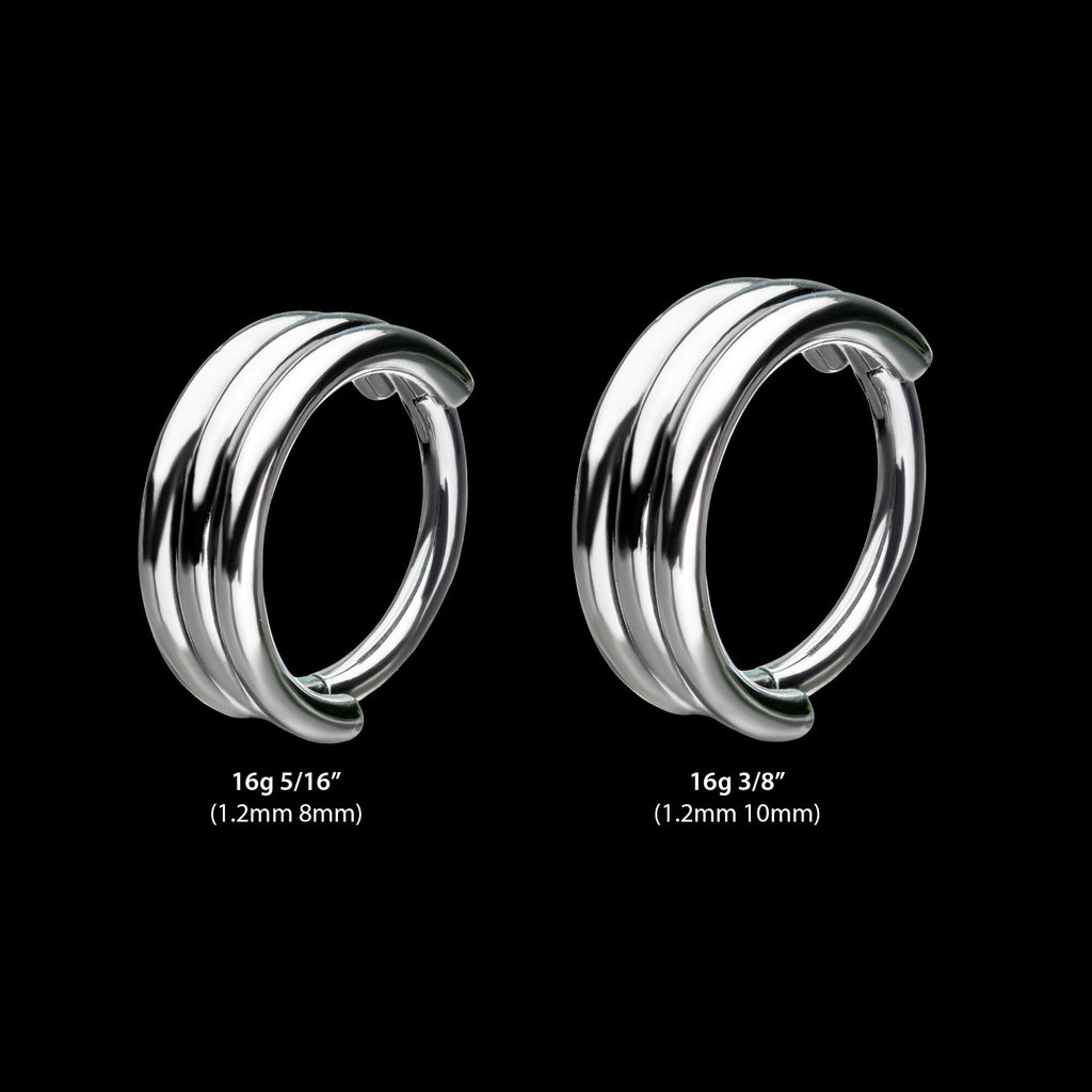 Triple Stack Design Side Facing Hinged Segment Clicker Hoop Earring / Nosering – Titanium