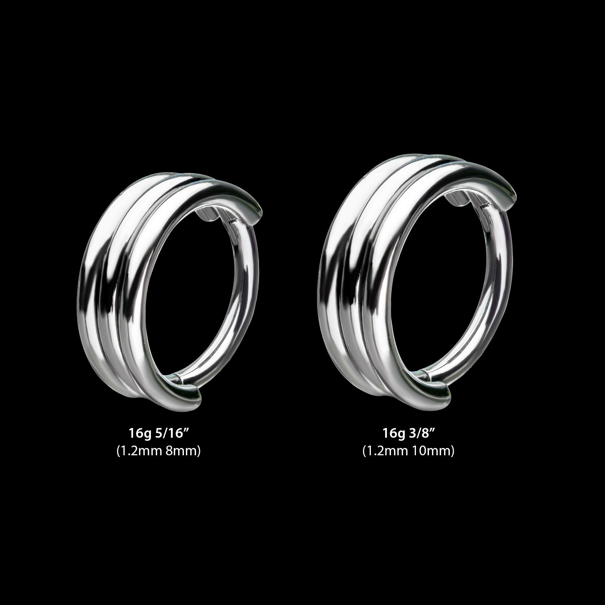 Triple Stack Design Side Facing Hinged Segment Clicker Hoop Earring / Nosering – Titanium