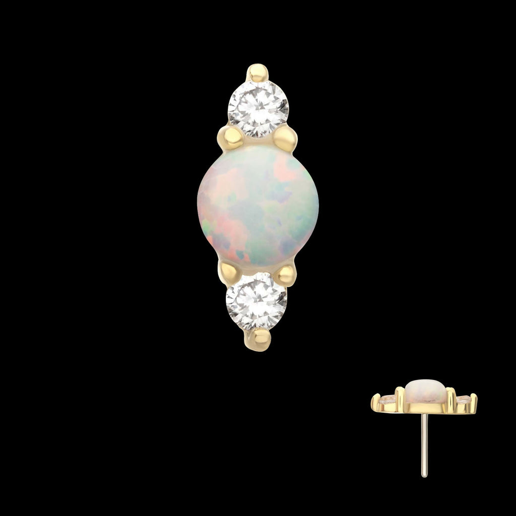 14Kt Yellow Gold Threadless Prong Set White Opal & Clear CZ CZ Gem Cluster Top