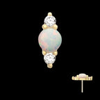 14Kt Yellow Gold Threadless Prong Set White Opal & Clear CZ CZ Gem Cluster Top