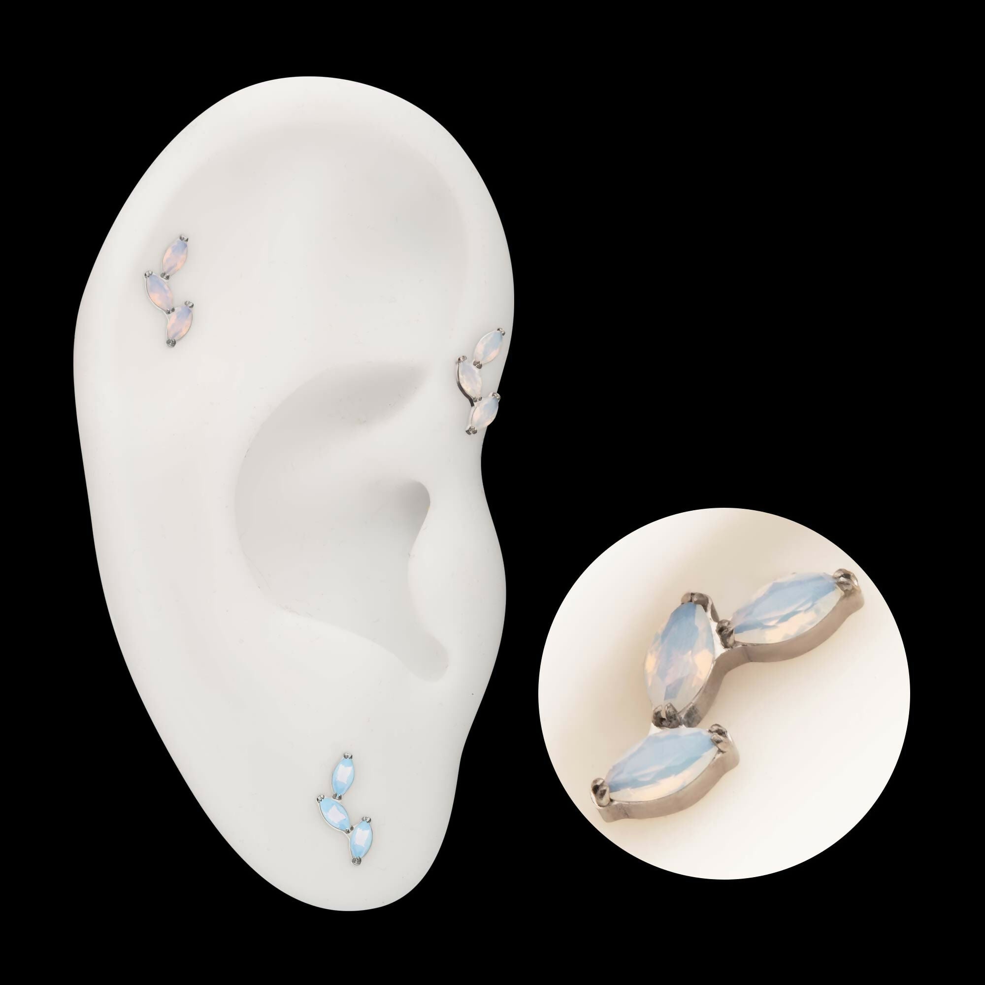 Titanium Threadless Vine Shape Top with 3-Tier Full Opalite Marquise