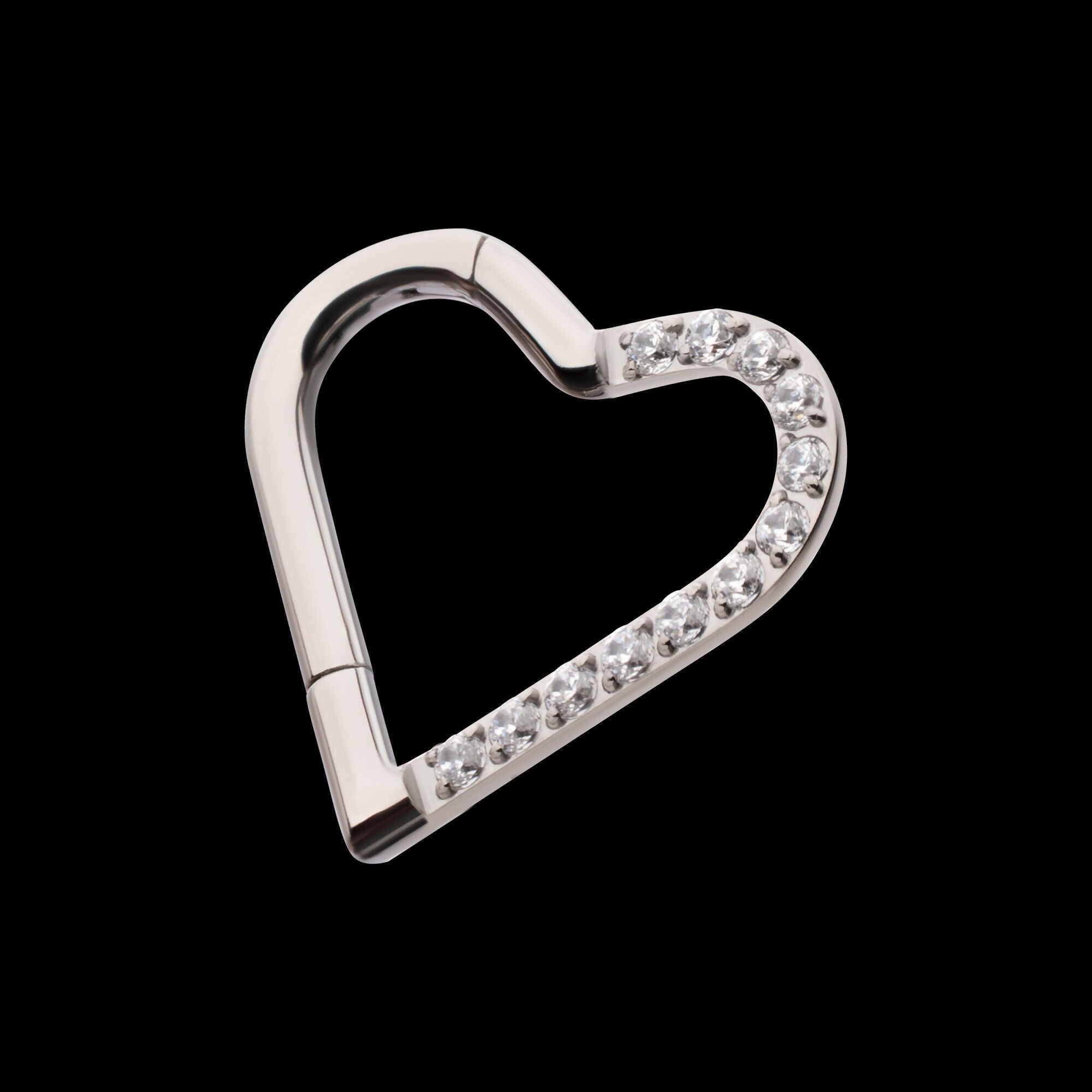 CNC Set Gem Heart Front Facing Hinged Segment Clicker (For Left Ear) Hoop Earring / Nosering – Titanium