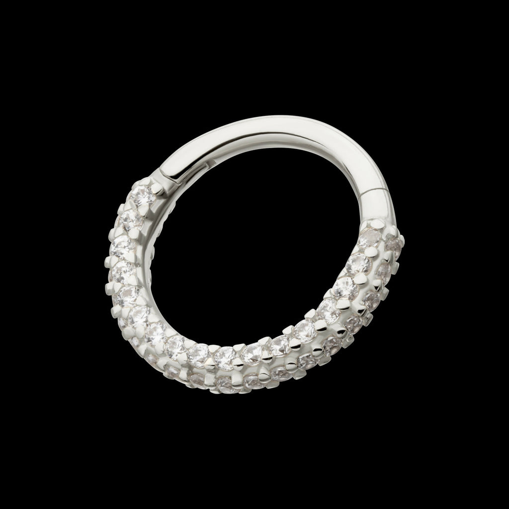 3 Row Prong Set Gem Hinged Segment Clicker Hoop Earring / Nosering – 14Kt Gold