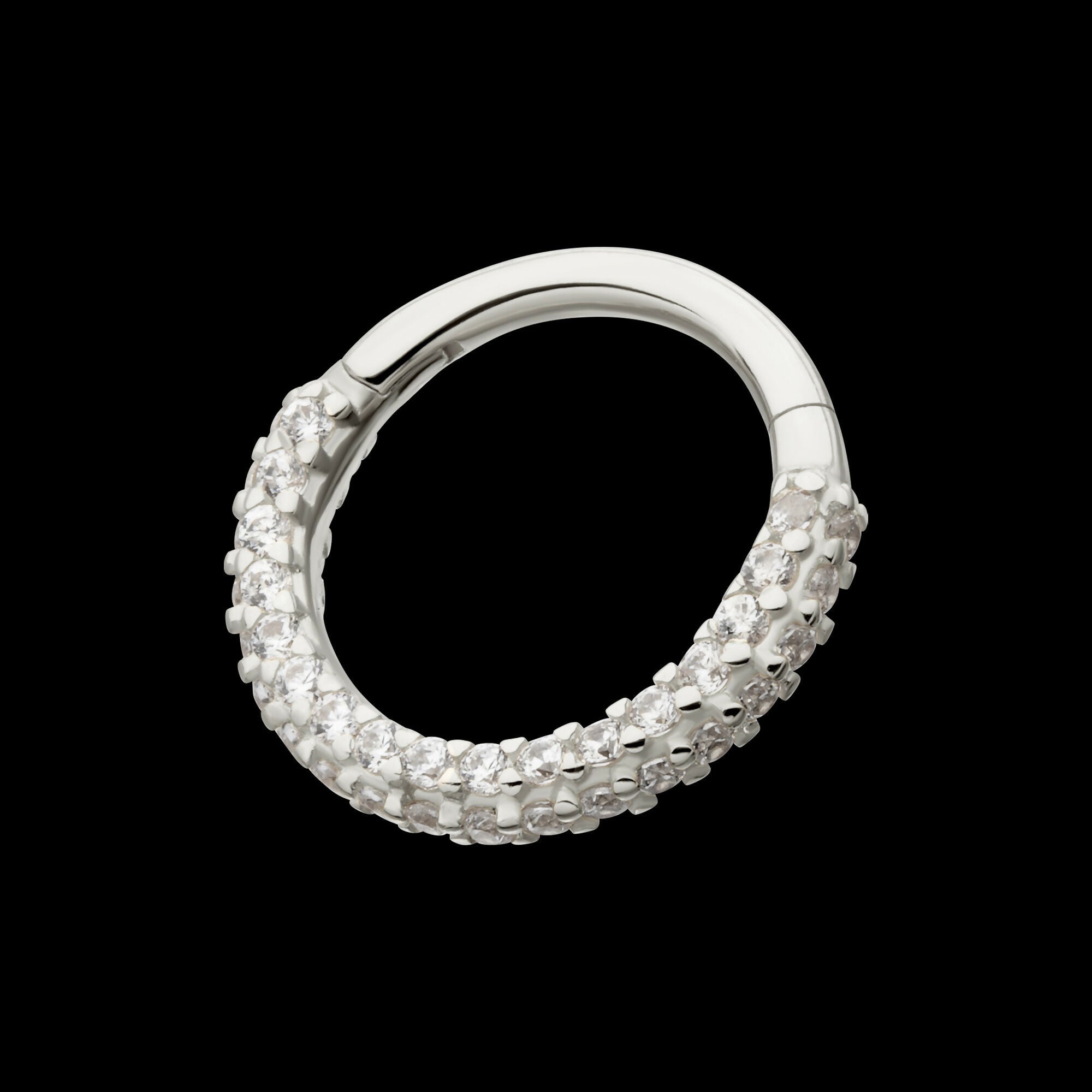 3 Row Prong Set Gem Hinged Segment Clicker Hoop Earring / Nosering – 14Kt Gold