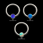 16g Titanium with Bezel Set CZ/Synthetic Opal Flat Back Front Facing Hinged Segment Ring Earring / Nosering