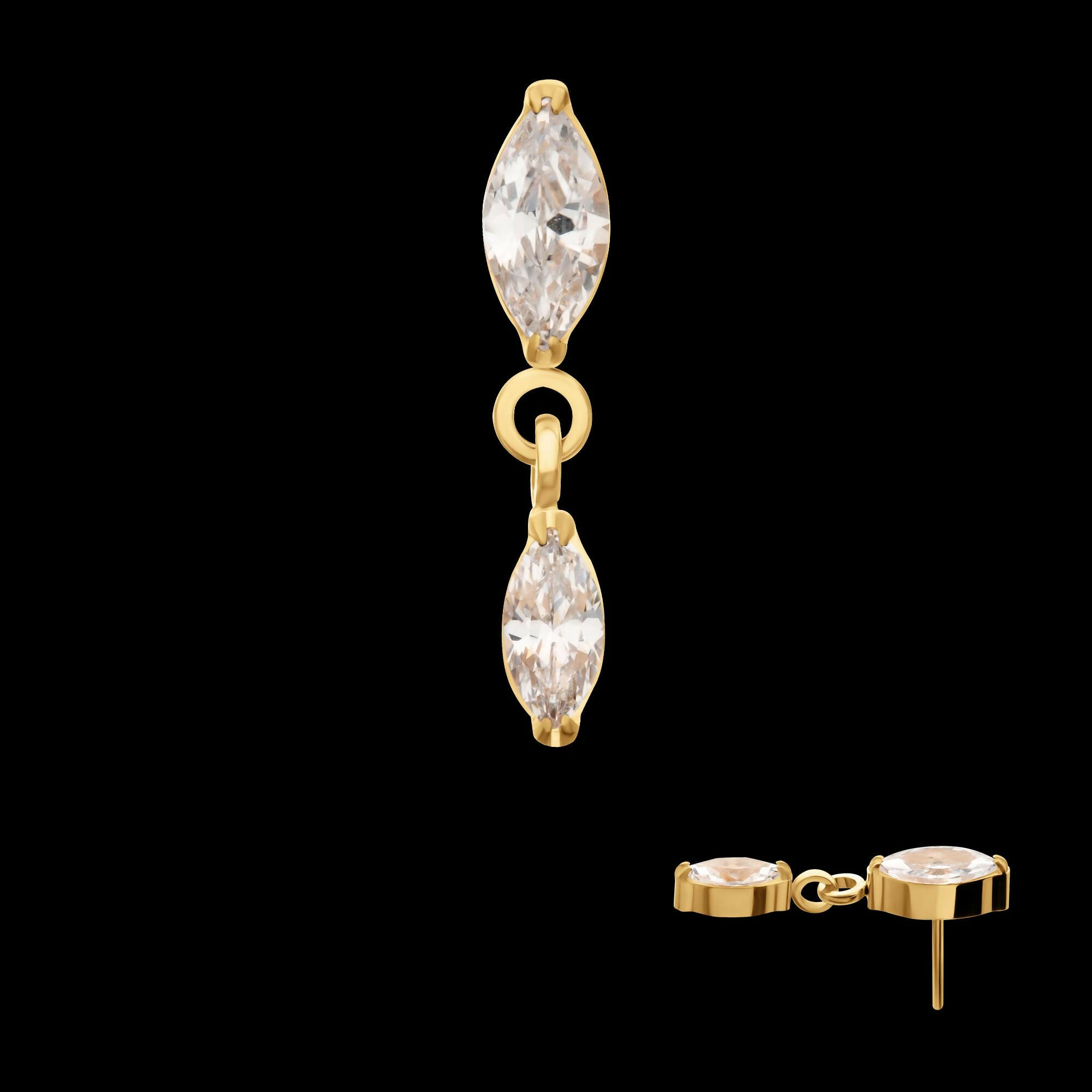 24KT Gold PVD Titanium Threadless Prong Set Double Marquise Gem Dangle Top