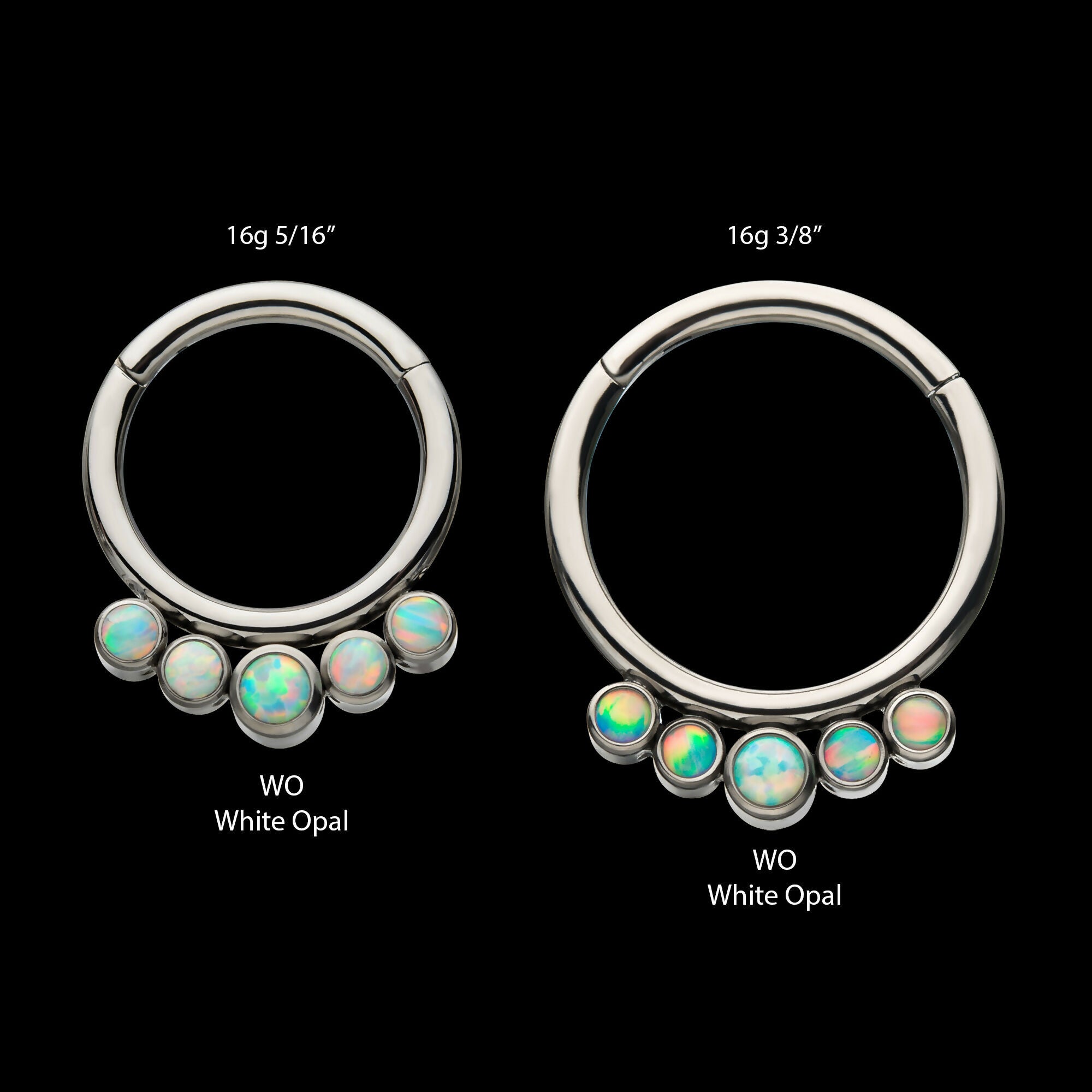 5 Cluster Petite Bezel Set Swarovski Crystal/Opal Front Facing Hinged Segment Clicker Hoop Earring / Nosering – Titanium