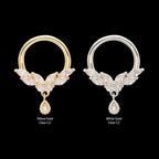 14Kt Gold Marquise Cluster Butterfly with Gem Dangle Front Facing Hinged Segment Clicker