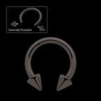 Black PVD Titanium Internally Threaded Spike Ends Circular Barbell Earring / Nosering