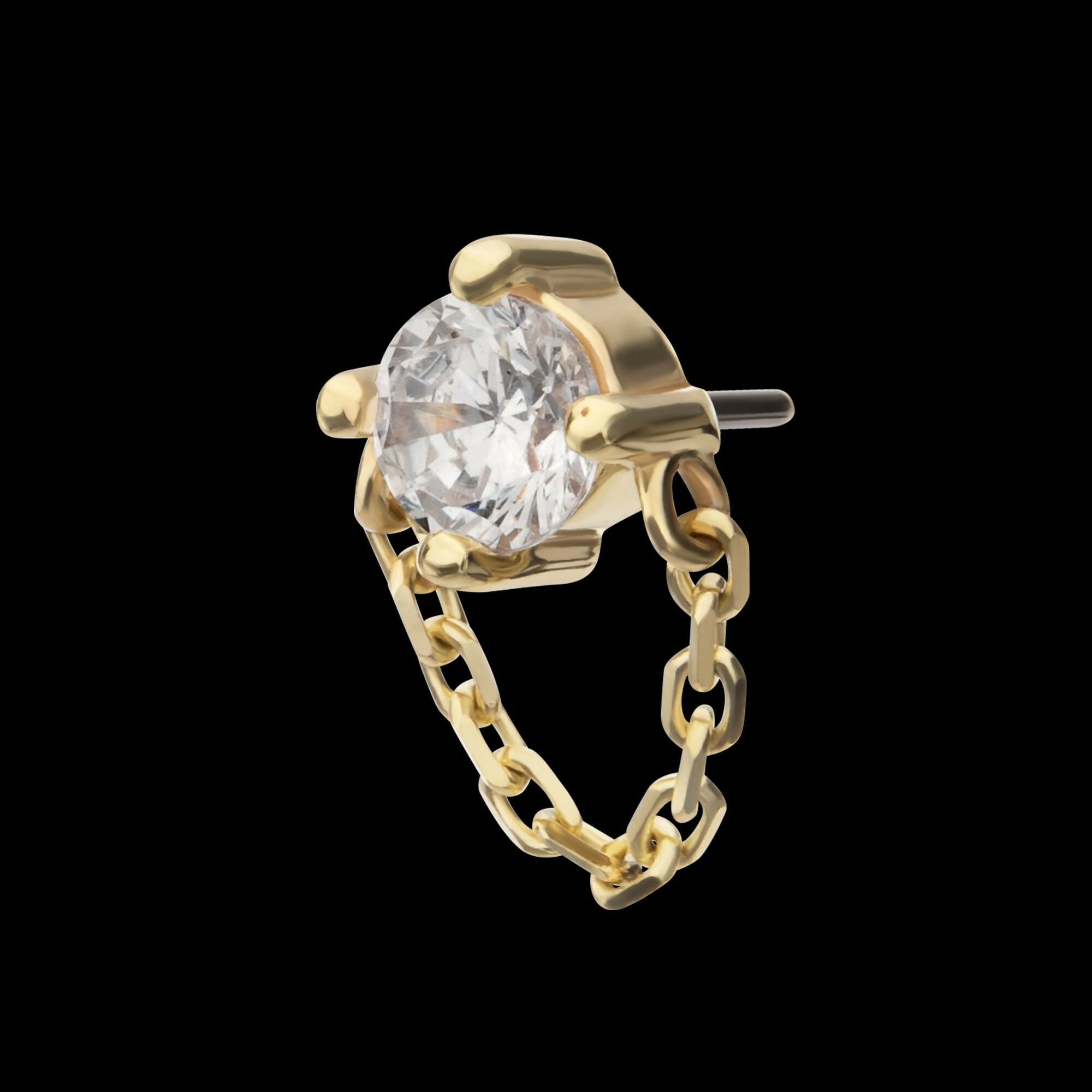 14Kt Yellow Gold Threadless 4-Prong Round Gem Top with Rolo Chain Dangle