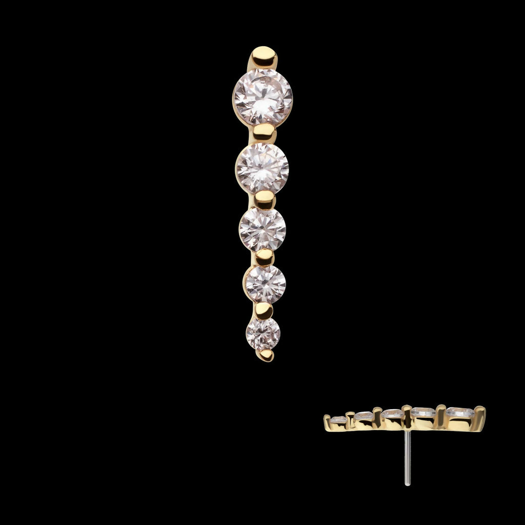 14Kt Yellow Gold Threadless Graduated Prong Set Round Gem 5-Cluster Top