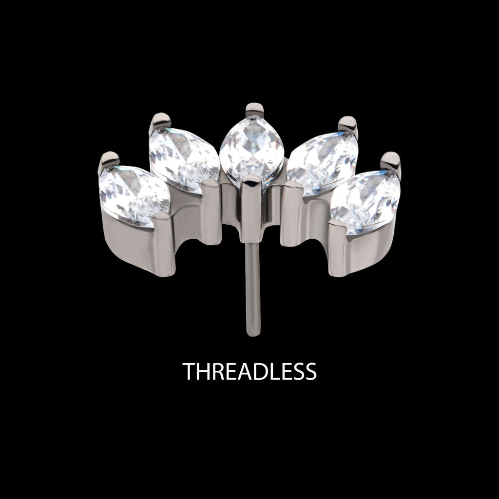 Titanium Threadless with Prong Set Marquise CZ 5-Cluster Top