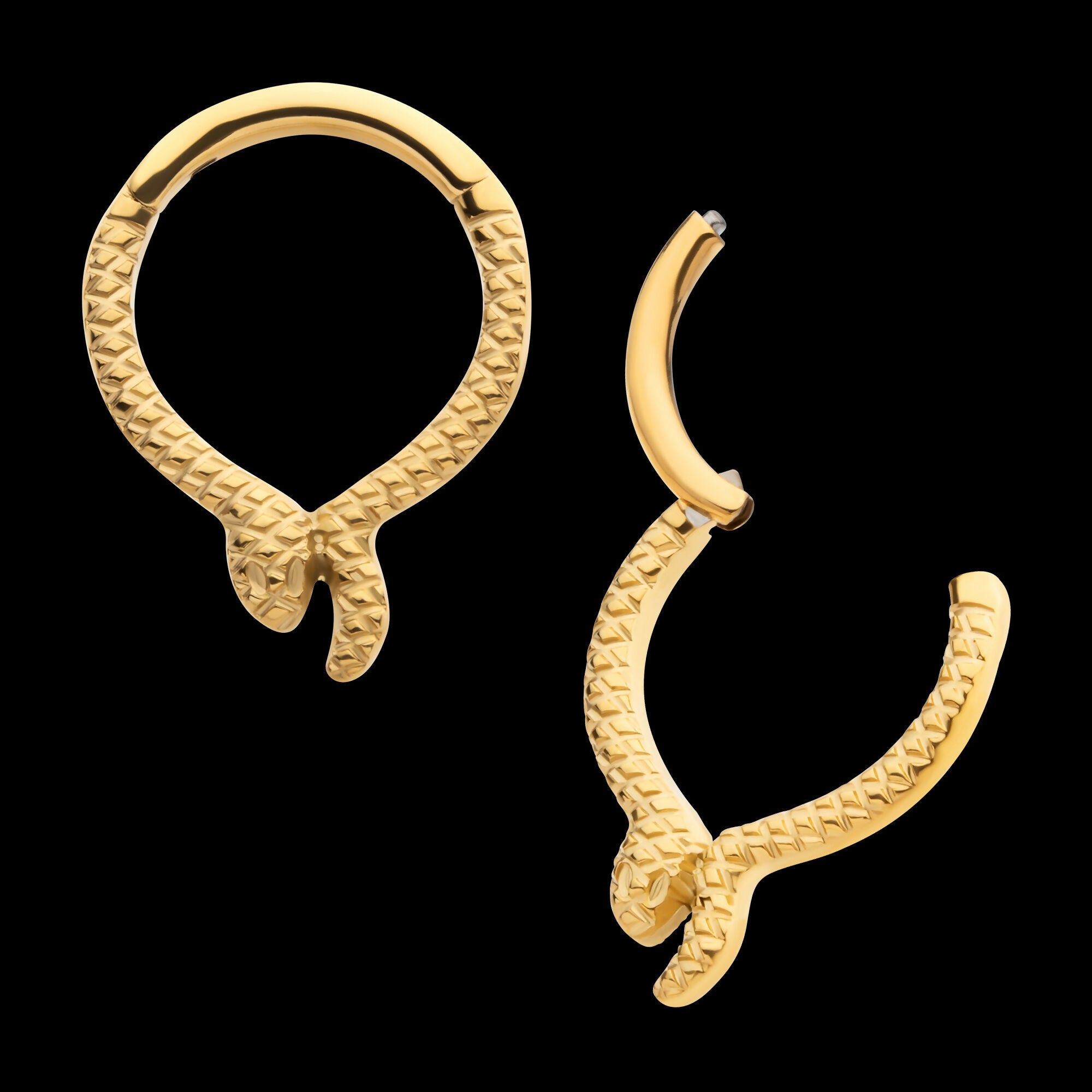 24Kt Gold PVD Titanium Snake Front Facing Hinged Segment Clicker Hoop Earring / Nosering