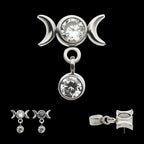 Titanium Threadless Dangle Bezel Round CZ Triple Moon Phase Gem Top